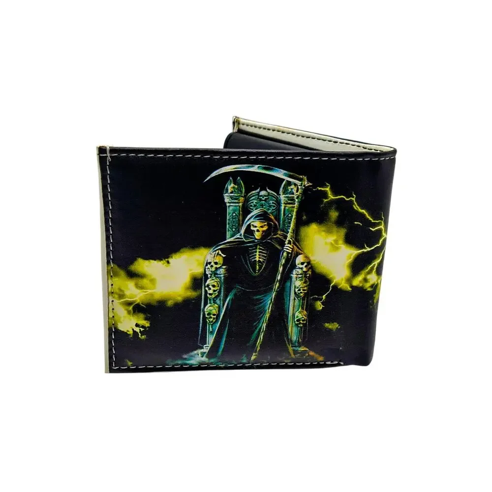Handcrafted Men’s Full‑Size Wallet – Vegan Leather, Grim Reaper Throne & Scythe